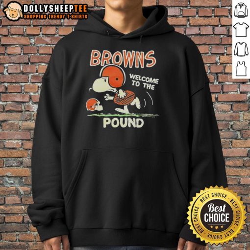 Premium Snoopy Browns Welcome to the Pound Hoodie featuring a playful Snoopy design, perfect for dog lovers.