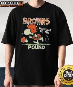 Alt Text: Premium Snoopy Browns Welcome To The Pound T-Shirt featuring a playful Snoopy design, perfect for dog lovers.