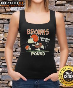 Alt Text: Premium Snoopy Browns Welcome to the Pound tank top featuring a playful Snoopy design, perfect for casual wear.