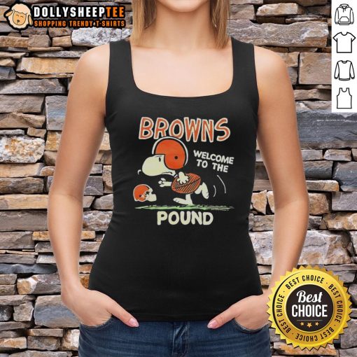Alt Text: Premium Snoopy Browns Welcome to the Pound tank top featuring a playful Snoopy design, perfect for casual wear.