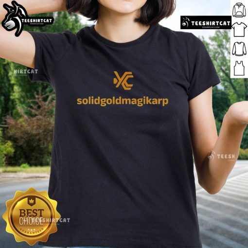 Premium Solid Gold Magikarp logo on a stylish ladies tee, perfect for Pokmon fans and casual wear.