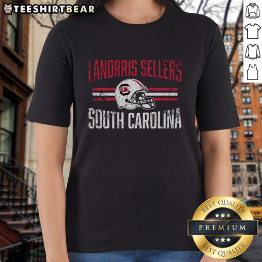 Alt Text: Premium South Carolina Gamecocks Football Lanorris Sellers Helmet Hero Ladies Tee featuring vibrant team colors.