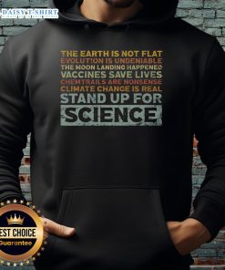 Premium Stand Up For Science Hoodie in navy blue, featuring a bold graphic promoting science advocacy and education.