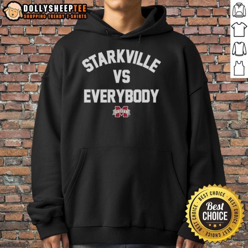 Alt Text: Premium Starkville Vs Everybody Mississippi State Bulldogs Football logo hoodie featuring bold graphics and vibrant colors.