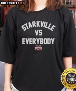 Alt Text: Premium Starkville Vs Everybody Mississippi State Bulldogs football logo on a stylish ladies tee shirt.