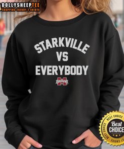 Alt Text: Premium Starkville Vs Everybody Mississippi State Bulldogs football logo sweatshirt featuring bold graphics and comfy design.