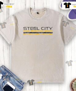 Premium Steel City Pittsburgh Pennsylvania retro vintage sports washed t-shirt featuring iconic city skyline design.