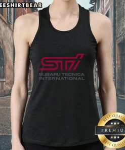 Premium STI Logo on Subaru Technica International tank top, showcasing a stylish and sporty design for enthusiasts.