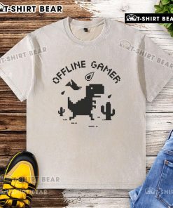 Premium T-Rex Dinosaur Game Offline Gamer washed t-shirt in blue, featuring a fun dinosaur graphic for gaming enthusiasts.