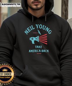 Premium Take America Back Neil Young Hoodie featuring bold graphics and a comfortable fit, perfect for music fans.