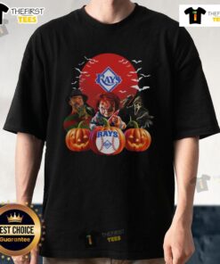 Premium Tampa Bay Rays MLB Horror Movie Halloween T-Shirt featuring spooky graphics for fans celebrating Halloween.