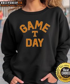 Alt Text: Premium Tennessee Volunteers Game Day logo college sweatshirt in orange and white, perfect for sports fans.
