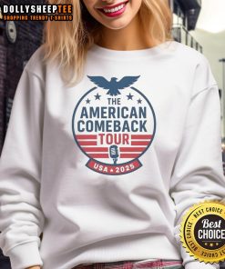 Premium The American Comeback Tour USA 2025 Charlie Kirk sweatshirt in navy blue with bold graphics and a comfortable fit.