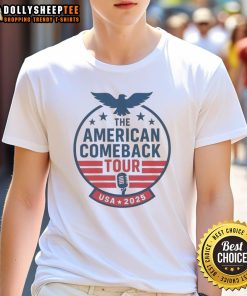 Alt Text: Premium 'The American Comeback Tour USA 2025' Charlie Kirk T-Shirt featuring bold graphics and vibrant colors.