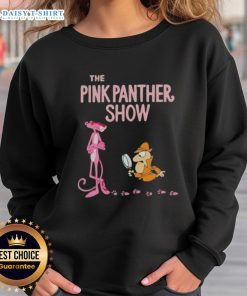 Alt Text: Premium The Pink Panther Show cartoon sweatshirt featuring vibrant graphics of the iconic character on a cozy fabric.