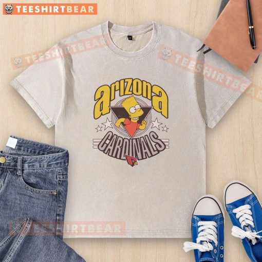 Alt Text: Premium The Simpsons Bart X Arizona Cardinals Washed T-Shirt featuring a vibrant design of Bart Simpson and team logo.