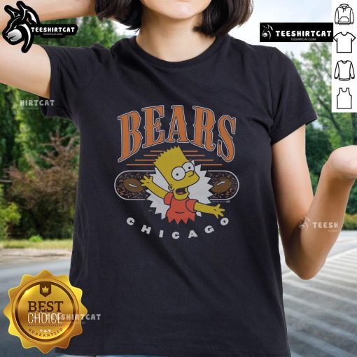 Alt Text: Premium The Simpsons Bart X Chicago Bears ladies tee featuring colorful graphic design and stylish fit for fans.