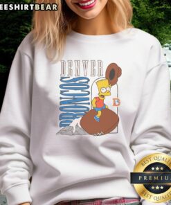 Alt Text: Premium The Simpsons Bart X Denver Broncos sweatshirt featuring Bart Simpson in Broncos gear, perfect for fans.