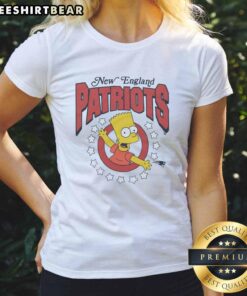 Alt Text: Premium The Simpsons Bart X New England Patriots ladies tee featuring a vibrant design perfect for fans.