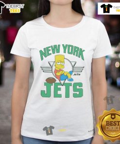 Premium The Simpsons Bart X New York Jets ladies tee featuring vibrant graphics of Bart Simpson in Jets colors.