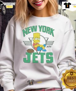 Alt Text: Premium The Simpsons Bart X New York Jets sweatshirt featuring vibrant graphics and cozy design for fans.