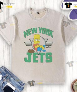 Alt Text: Premium The Simpsons Bart x New York Jets washed t-shirt featuring Bart Simpson in Jets colors, perfect for fans.