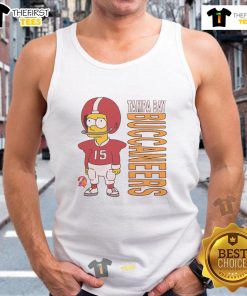 Alt Text: Premium The Simpsons Bart X Tampa Bay Buccaneers tank top featuring Bart Simpson in team colors and logo design.
