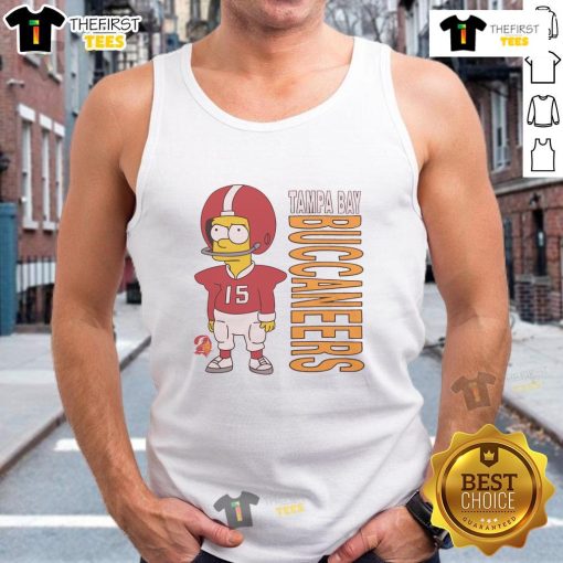 Alt Text: Premium The Simpsons Bart X Tampa Bay Buccaneers tank top featuring Bart Simpson in team colors and logo design.
