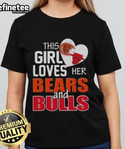 Premium ladies tee featuring 'This Girl Loves Her Chicago Bears and Bulls' design, perfect for sports fans.