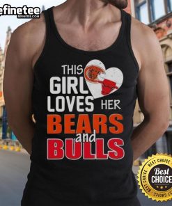 Girl wearing a Premium Chicago Bears and Bulls tank top, showcasing her love for Chicago sports in a stylish way.
