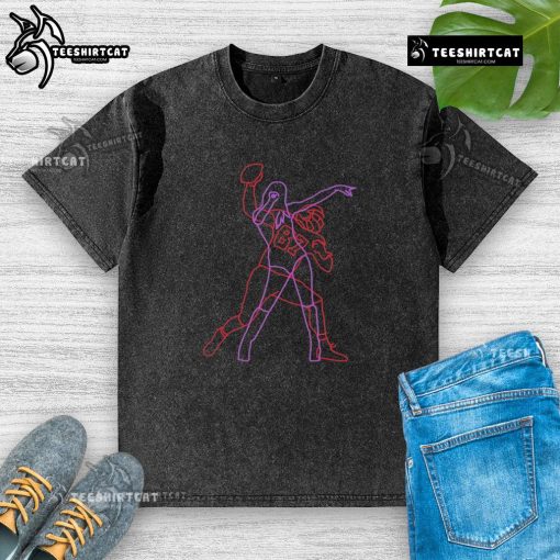 Premium Travis Kelce and Taylor TNT Neon Lights Washed T-Shirt featuring vibrant colors and stylish design for fans.