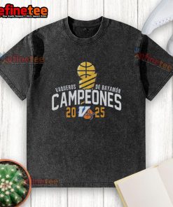 Premium Vaqueros de Bayamn Champions 2025 washed t-shirt featuring team logo and vibrant colors for basketball fans.