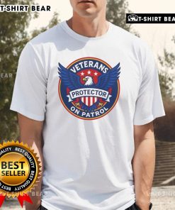 Premium Veterans On Patrol Protector Eagle Logo T-Shirt featuring a bold eagle design for patriotic apparel.