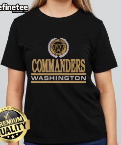Alt Text: Premium Washington Commanders Crest Ladies Tee featuring bold team colors and logo, perfect for fans and casual wear.