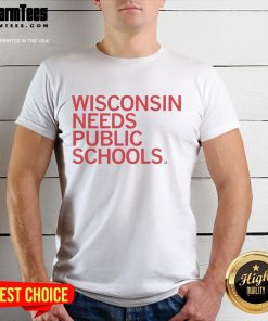 Premium Wisconsin Needs Public Schools T-Shirt featuring bold text and vibrant colors promoting educational support.
