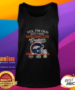 Alt Text: Premium tank top featuring Denver Broncos Super Bowl helmet and skyline, perfect for fans celebrating greatness.