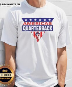 Pretty Buffalo Bills Football America's Quarterback flag t-shirt featuring vibrant team colors and stylish design.