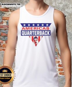 Pretty Buffalo Bills Football America's Quarterback flag tank top displayed on a mannequin with a vibrant design.