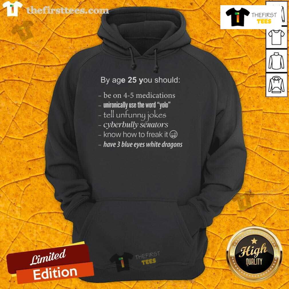 Pretty By Age 25 You Should Meme Sarcastic Humor Blue Eyes White Dragon Hoodie Pretty by age 25 meme featuring sarcastic humor with a blue eyes white dragon hoodie.