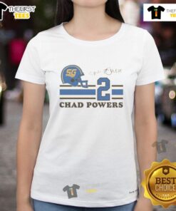 Alt Text: Stylish Pretty Chad Powers signature jersey ladies tee featuring vibrant colors and a trendy design for fans.