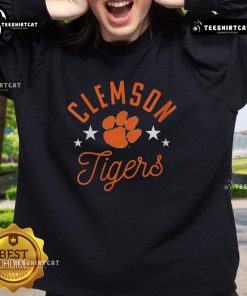 Alt Text: Cozy Pretty Clemson Tigers Paws Sweatshirt featuring vibrant paw print design, perfect for fans and stylish wear.