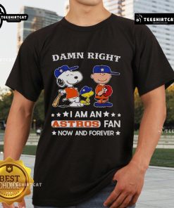 Astros Fan Now And Forever T-Shirt featuring Snoopy and Charlie Brown, perfect for baseball enthusiasts and Peanuts lovers.