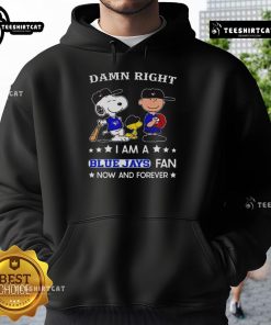 Blue Jays fan hoodie featuring Snoopy and Charlie Brown, perfect for showing team spirit and style.