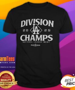 Alt Text: 2025 Los Angeles Dodgers National League West Division Champs Postseason T-Shirt showcasing team pride and victory.