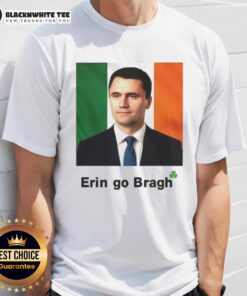 Pretty Erin Go Bragh Charlie Kirk T-Shirt featuring vibrant green design and Irish symbols for St. Patrick's Day celebrations.
