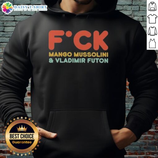 Alt Text: Pretty Fck Mango Mussolini and Vladimir Futon hoodie featuring unique graphic design and vibrant colors.