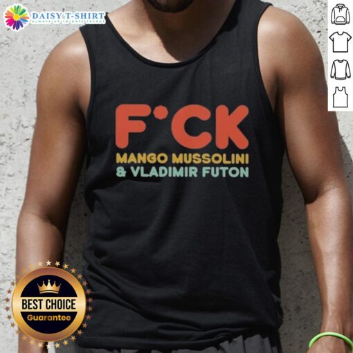 Stylish tank top featuring 'Pretty Fck Mango Mussolini and Vladimir Futon' design, perfect for casual summer outfits.