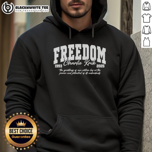 Pretty Freedom Charlie Kirk Rest In Peace A True American Patriot 1993-2025 Hoodie showcasing patriotic design and tribute.