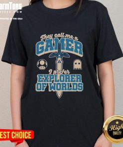 Pretty Gamer Sword Explorer Ladies Tee featuring a stylish sword graphic on a comfortable shirt for gaming enthusiasts.