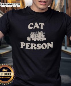 Alt Text: Pretty Garfield cat person T-shirt featuring a colorful graphic of Garfield the cat on a soft fabric.